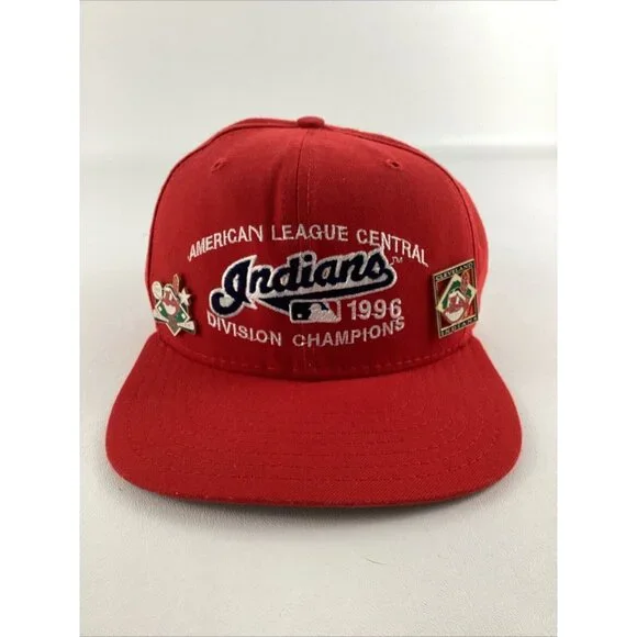 Vintage 1996 Cleveland Indians American League Champions Snap Back Hat Pins Lot